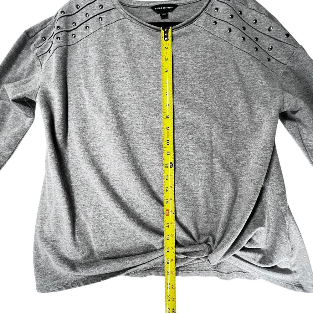 Rock & Republic Studded Gray Long-Sleeve Knot Hem Top Tee Shirt XL Casual Comfy - Picture 10 of 12